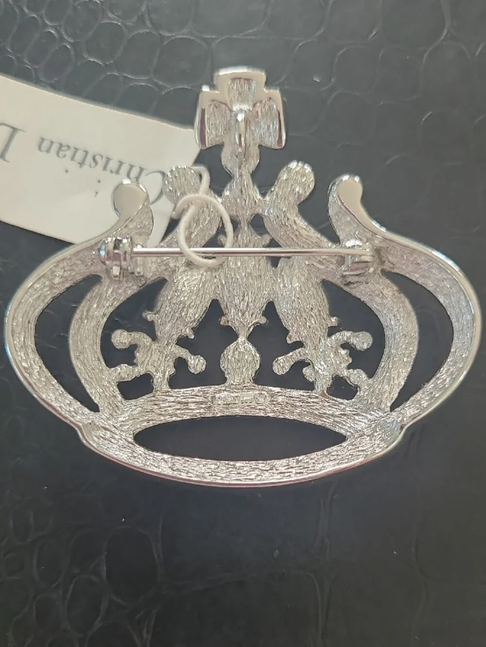 Dior Silver-Tone Crystal Crown Brooch/Pendant with Clear Stones